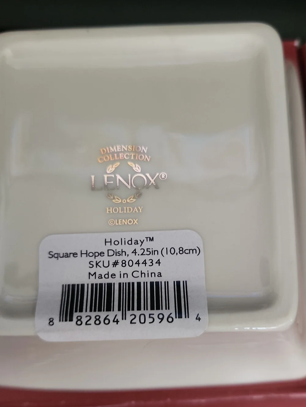 Lenox Holiday 'Hope' Square Bowl in White with Green and Red Accent